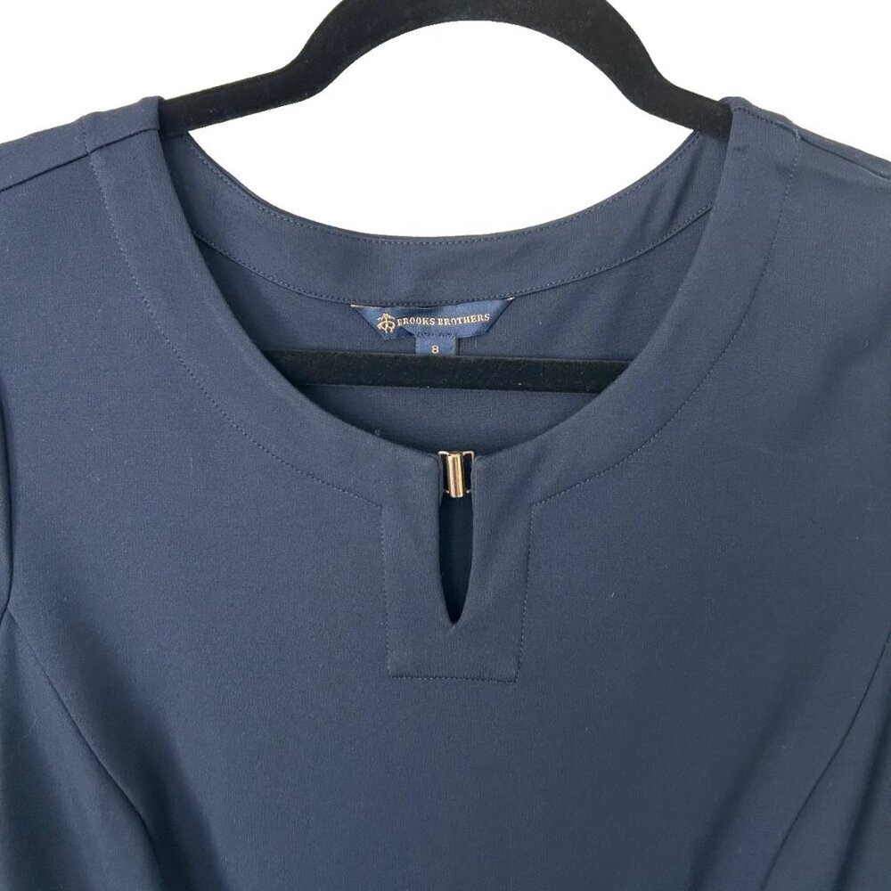 Brooks Brothers Women’s 8 Navy Belted Keyhole Ponte Sheath Dress Short Sleeve - Picture 2 of 10